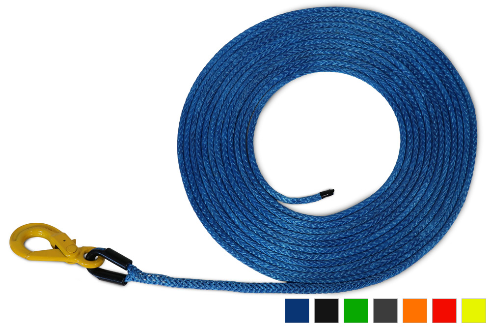 AmSteel-Blue Synthetic Winch Lines w/ Self-Locking Hook | 5/16" - 1/2"